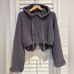 Gray Cropped Knit Sweater